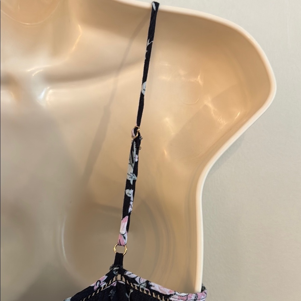 Lulus Chic Black Midi Slip Dress with Pink Floral Print with side slit Small - Picture 11 of 16